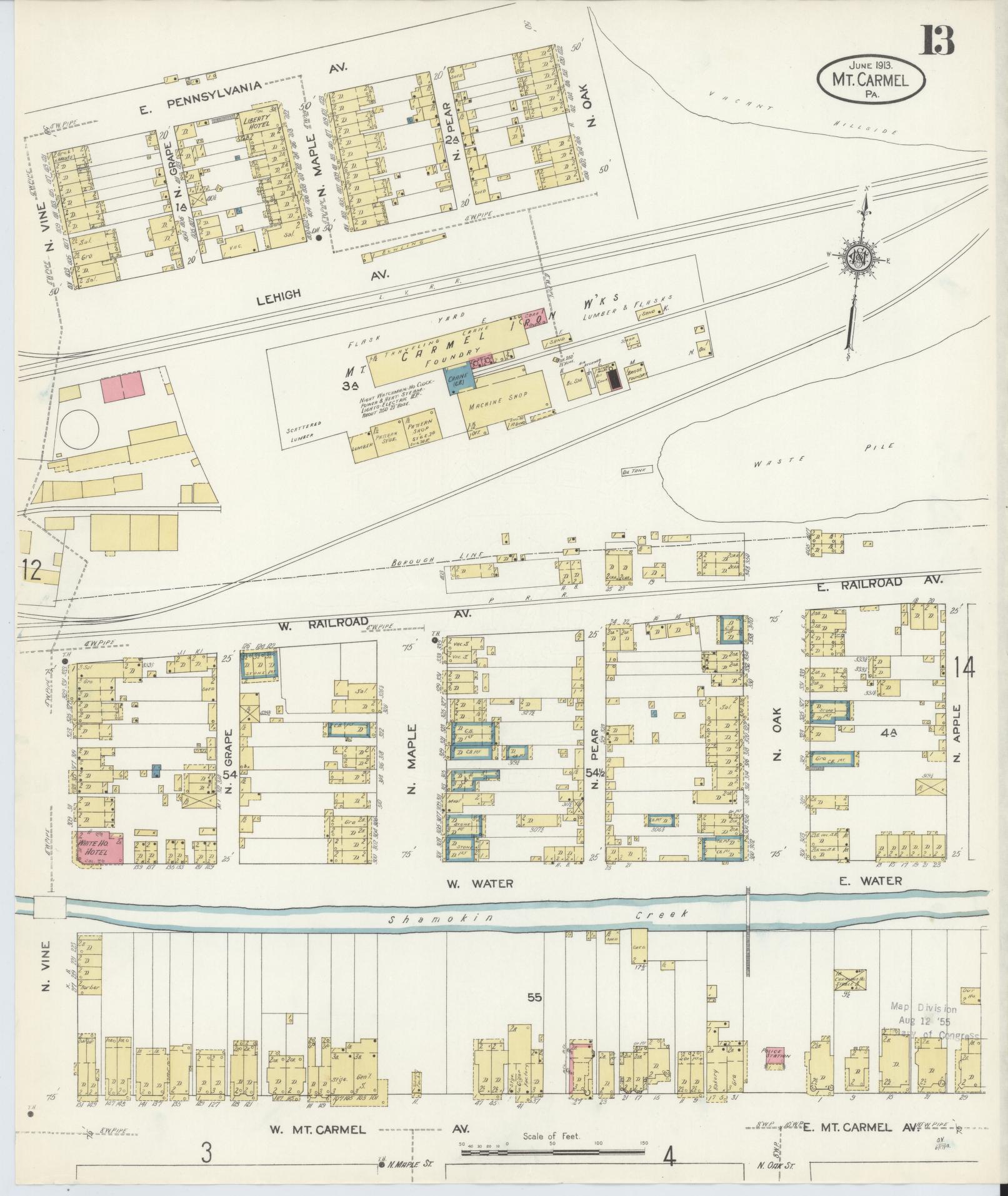 Sanborn Fire Insurance Map from Mount Carmel, Northumberland County, Pennsylvania (1913), Sheet #0013 - Complete Map Set gallery image, historic Sanborn map, vintage wall art, Pennsylvania Pennsylvania