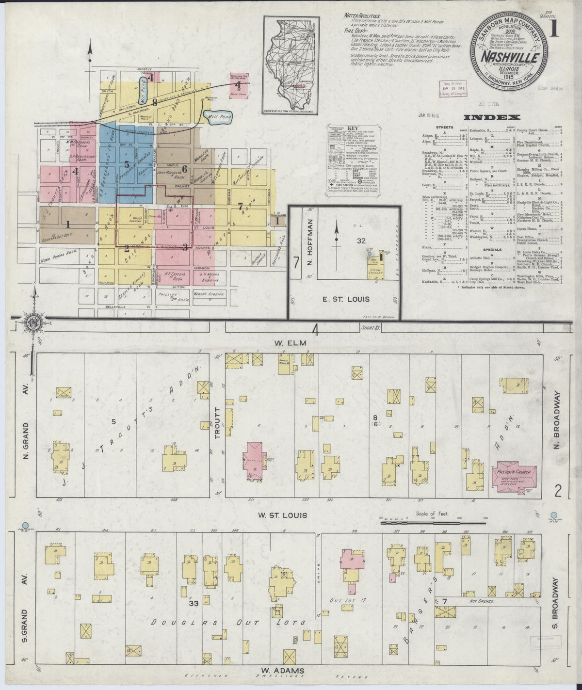 Sanborn Fire Insurance Map from Nashville, Washington County, Illinois (1915), Sheet #0001 - Complete Map Set gallery image, historic Sanborn map, vintage wall art, Illinois Illinois