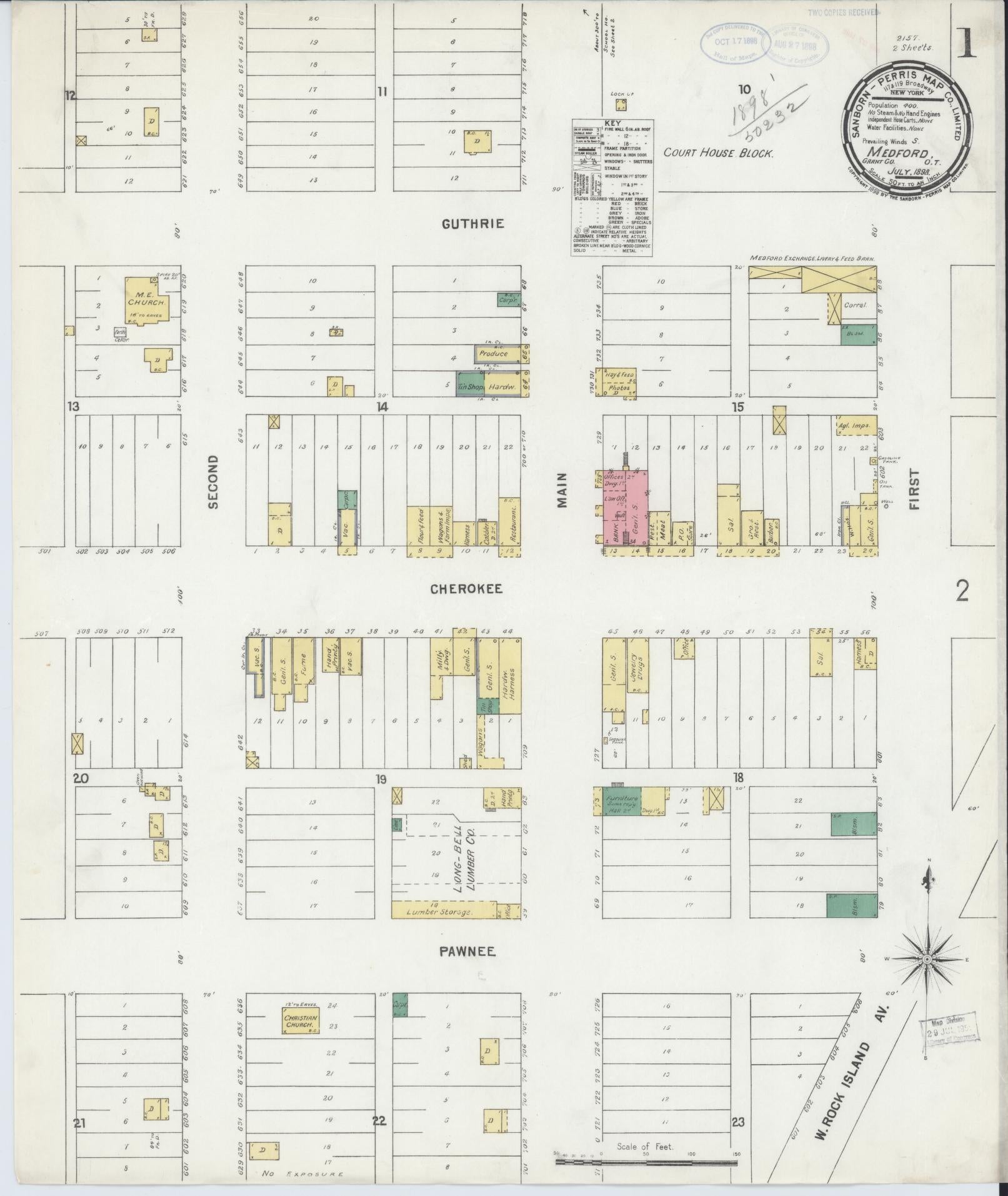 Sanborn Fire Insurance Map from Medford, Grant County, Oklahoma (1898), Sheet #0001 - Complete Map Set gallery image, historic Sanborn map, vintage wall art, Oklahoma Oklahoma