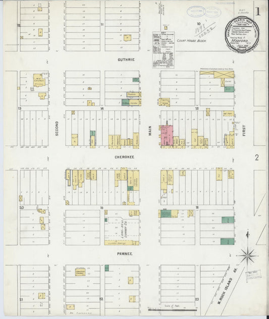 Sanborn Fire Insurance Map from Medford, Grant County, Oklahoma (1898), Sheet #0001 - Complete Map Set gallery image, historic Sanborn map, vintage wall art, Oklahoma Oklahoma