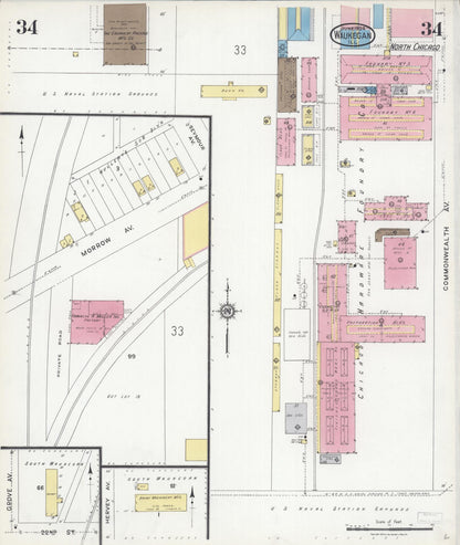 Sanborn Fire Insurance Map from Waukegan, Lake County, Illinois (1924), Sheet #0034 - Complete Map Set gallery image, historic Sanborn map, vintage wall art, Illinois Illinois