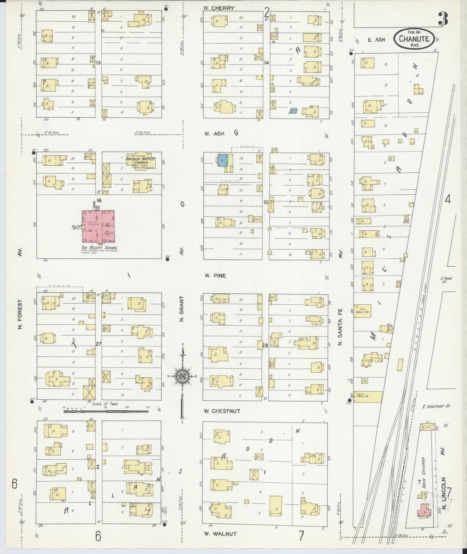 Sanborn Fire Insurance Map from Chanute, Neosho County, Kansas (1911), Sheet #0003 - Historic Sanborn Fire Insurance Map Print, vintage old map wall art, antique decor, genealogy gift, Kansas Kansas map
