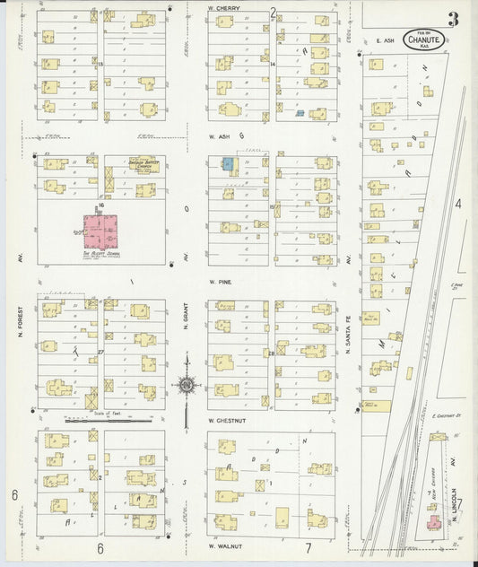 Sanborn Fire Insurance Map from Chanute, Neosho County, Kansas (1911), Sheet #0003 - Historic Sanborn Fire Insurance Map Print, vintage old map wall art, antique decor, genealogy gift, Kansas Kansas map