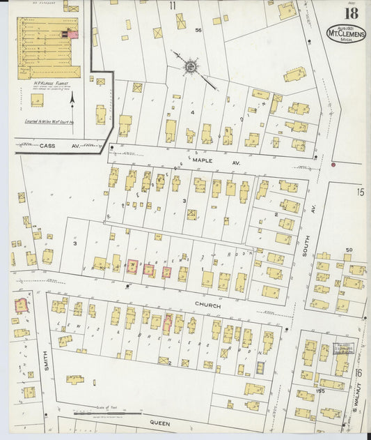 Sanborn Fire Insurance Map from Mount Clemens, Macomb County, Michigan (1921), Sheet #0018 - Historic Sanborn Fire Insurance Map Print, vintage old map wall art, antique decor, genealogy gift, Michigan Michigan map