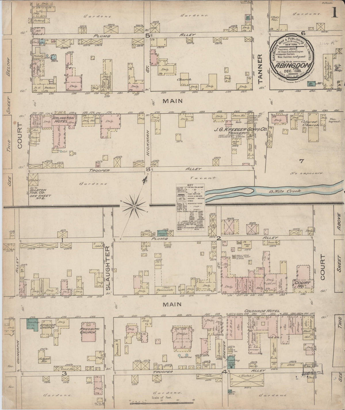 Sanborn Fire Insurance Map from Abingdon, Washington County, Virginia (Unknown), Sheet #0001 - Complete Map Set gallery image, historic Sanborn map, vintage wall art, Virginia Virginia