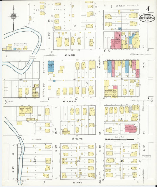 Sanborn Fire Insurance Map from Herington, Dickinson County, Kansas (1918), Sheet #0004 - Historic Sanborn Fire Insurance Map Print, vintage old map wall art, antique decor, genealogy gift, Kansas Kansas map