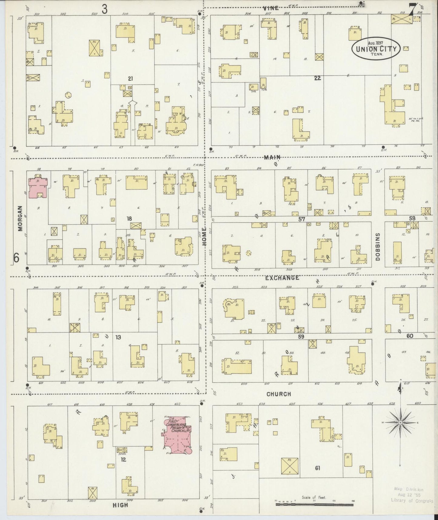 Sanborn Fire Insurance Map from Union City, Obion County, Tennessee (1897), Sheet #0007 - Complete Map Set gallery image, historic Sanborn map, vintage wall art, Tennessee Tennessee