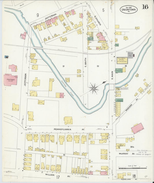 Sanborn Fire Insurance Map from Uniontown, Fayette County, Pennsylvania (1907), Sheet #0016 - Historic Sanborn Fire Insurance Map Print, vintage old map wall art, antique decor, genealogy gift, Pennsylvania Pennsylvania map