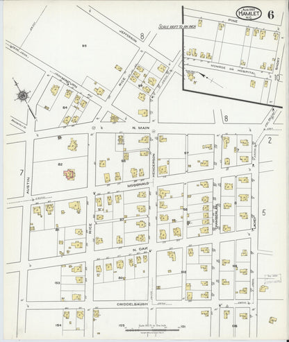 Sanborn Fire Insurance Map from Hamlet, Richmond County, North Carolina (1920), Sheet #0006 - Historic Sanborn Fire Insurance Map Print, vintage old map wall art, antique decor, genealogy gift, North Carolina North Carolina map