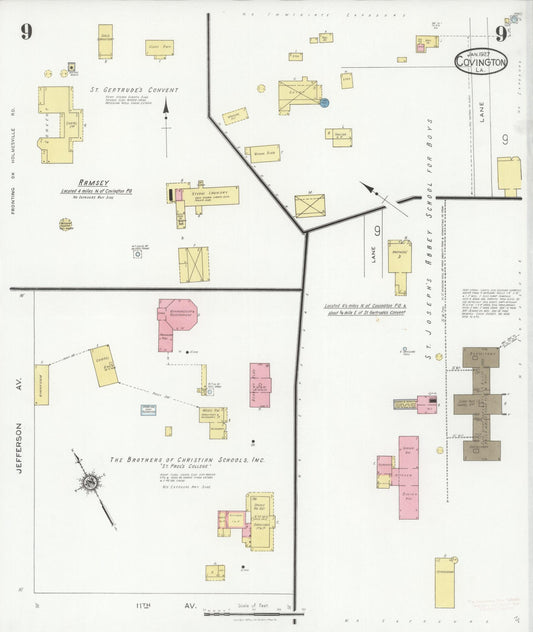 Sanborn Fire Insurance Map from Covington, Saint Tammany Parish, Louisiana (1927), Sheet #0009 - Historic Sanborn Fire Insurance Map Print, vintage old map wall art, antique decor, genealogy gift, Louisiana Louisiana map