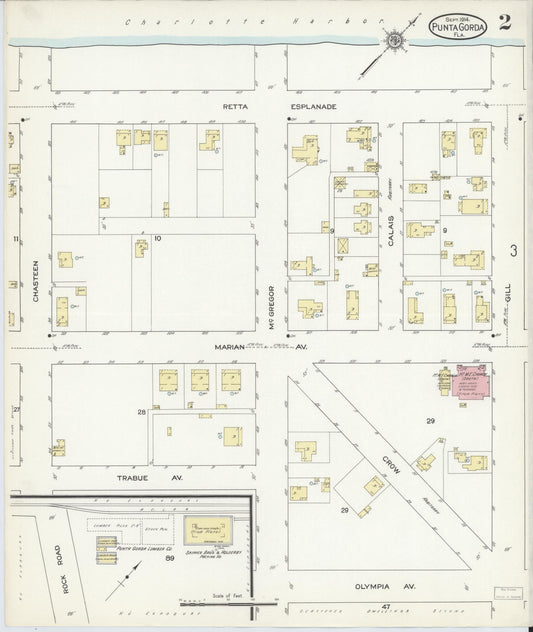 Sanborn Fire Insurance Map from Punta Gorda, Charlotte County, Florida (1914), Sheet #0002 - Historic Sanborn Fire Insurance Map Print, vintage old map wall art, antique decor, genealogy gift, Florida Florida map