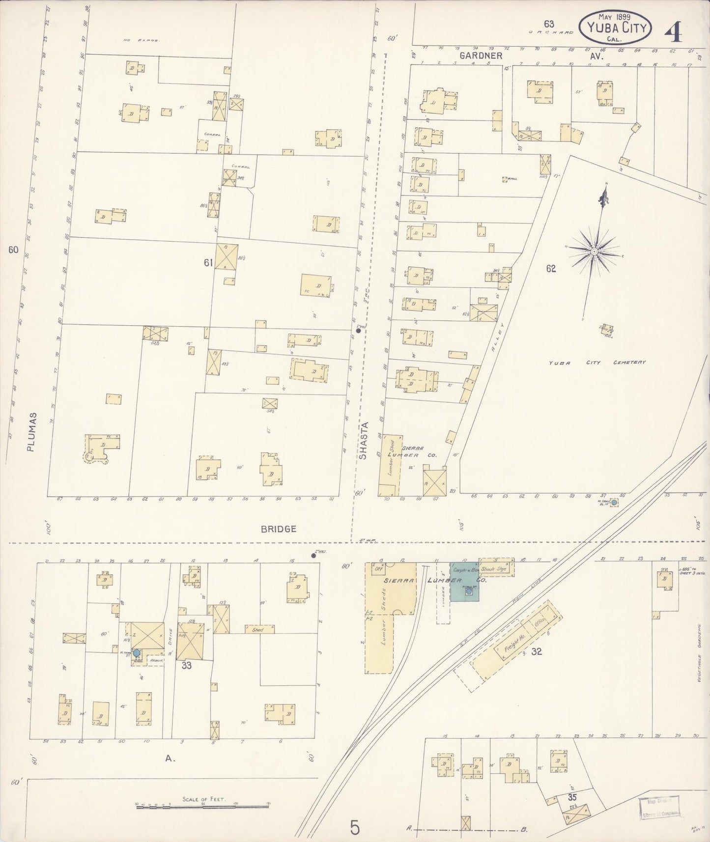 Sanborn Fire Insurance Map from Yuba City, Sutter County, California (1899), Sheet #0004 - Complete Map Set gallery image, historic Sanborn map, vintage wall art, California California