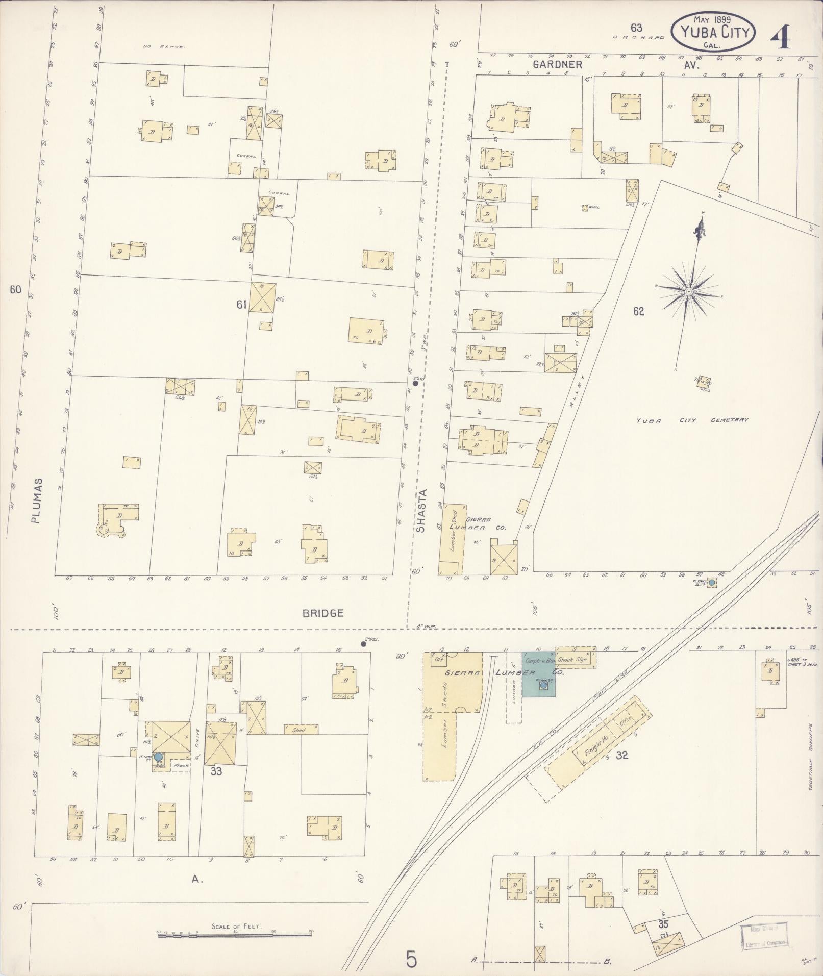 Sanborn Fire Insurance Map from Yuba City, Sutter County, California (1899), Sheet #0004 - Complete Map Set gallery image, historic Sanborn map, vintage wall art, California California
