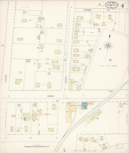 Sanborn Fire Insurance Map from Yuba City, Sutter County, California (1899), Sheet #0004 - Complete Map Set gallery image, historic Sanborn map, vintage wall art, California California