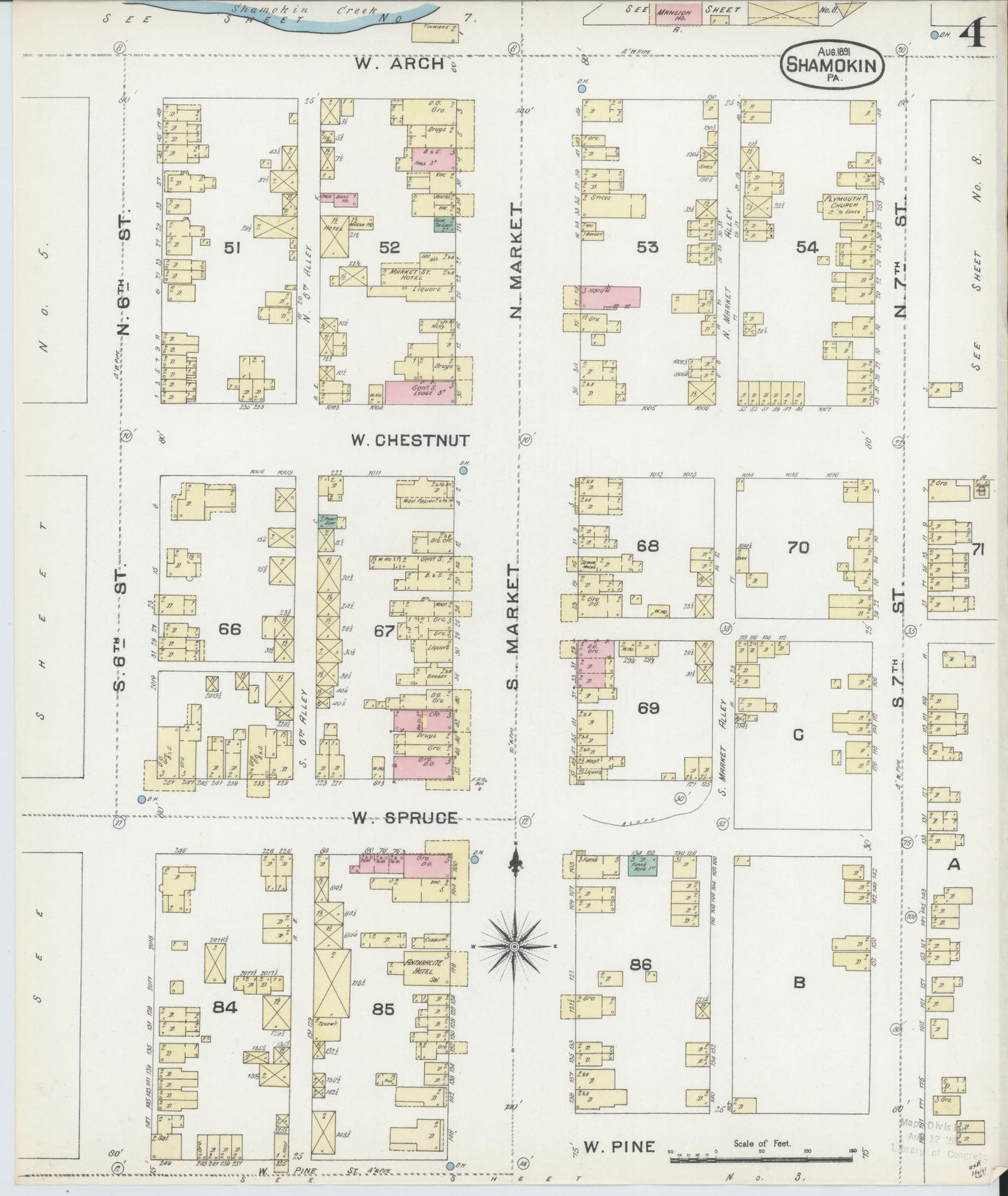 Sanborn Fire Insurance Map from Shamokin, Northumberland County, Pennsylvania (1891), Sheet #0004 - Complete Map Set gallery image, historic Sanborn map, vintage wall art, Pennsylvania Pennsylvania