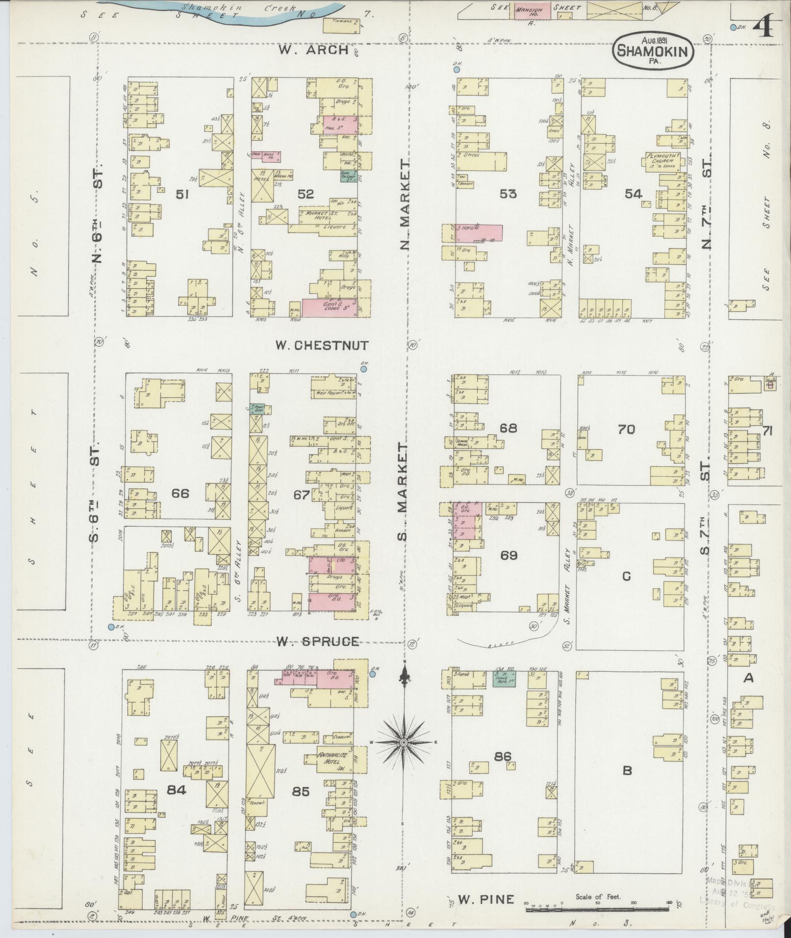 Sanborn Fire Insurance Map from Shamokin, Northumberland County, Pennsylvania (1891), Sheet #0004 - Complete Map Set gallery image, historic Sanborn map, vintage wall art, Pennsylvania Pennsylvania