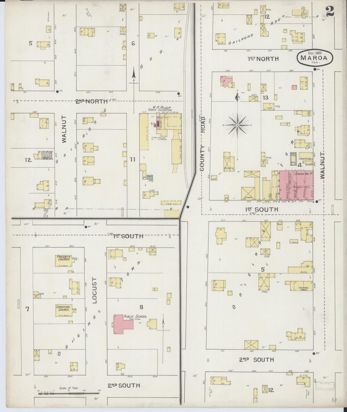 Sanborn Fire Insurance Map from Maroa, Macon County, Illinois (1893), Sheet #0002 - Complete Map Set gallery image, historic Sanborn map, vintage wall art, Illinois Illinois