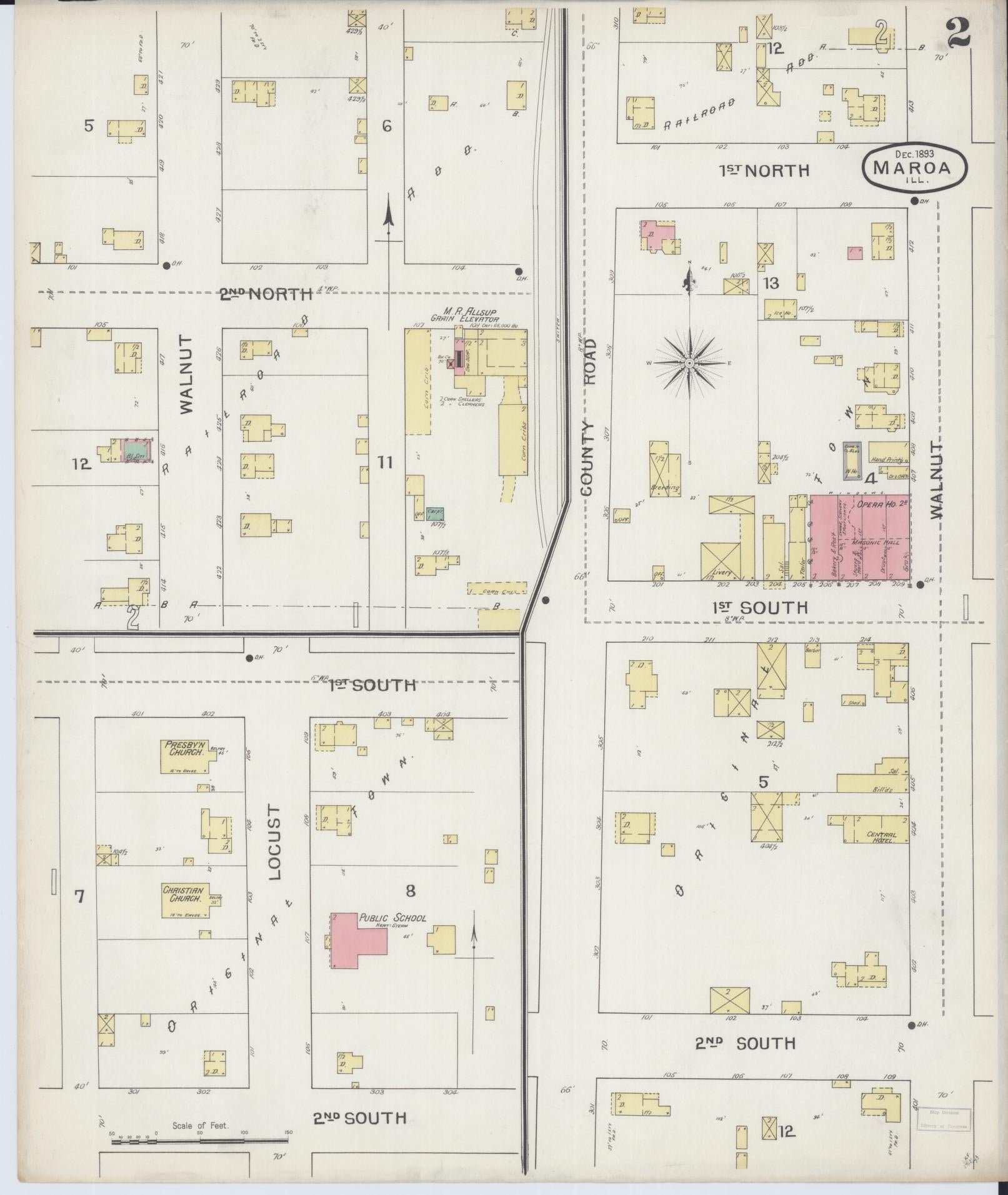 Sanborn Fire Insurance Map from Maroa, Macon County, Illinois (1893), Sheet #0002 - Complete Map Set gallery image, historic Sanborn map, vintage wall art, Illinois Illinois