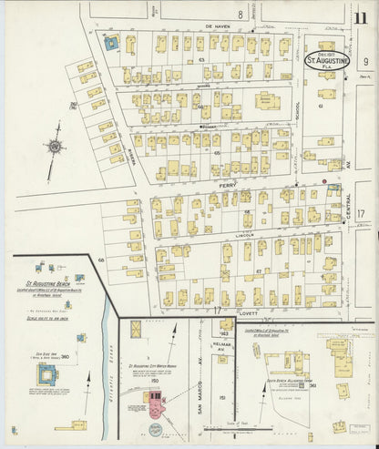 Sanborn Fire Insurance Map from Saint Augustine, Saint John's County, Florida (1917), Sheet #0011 - Complete Map Set gallery image, historic Sanborn map, vintage wall art, Florida Florida