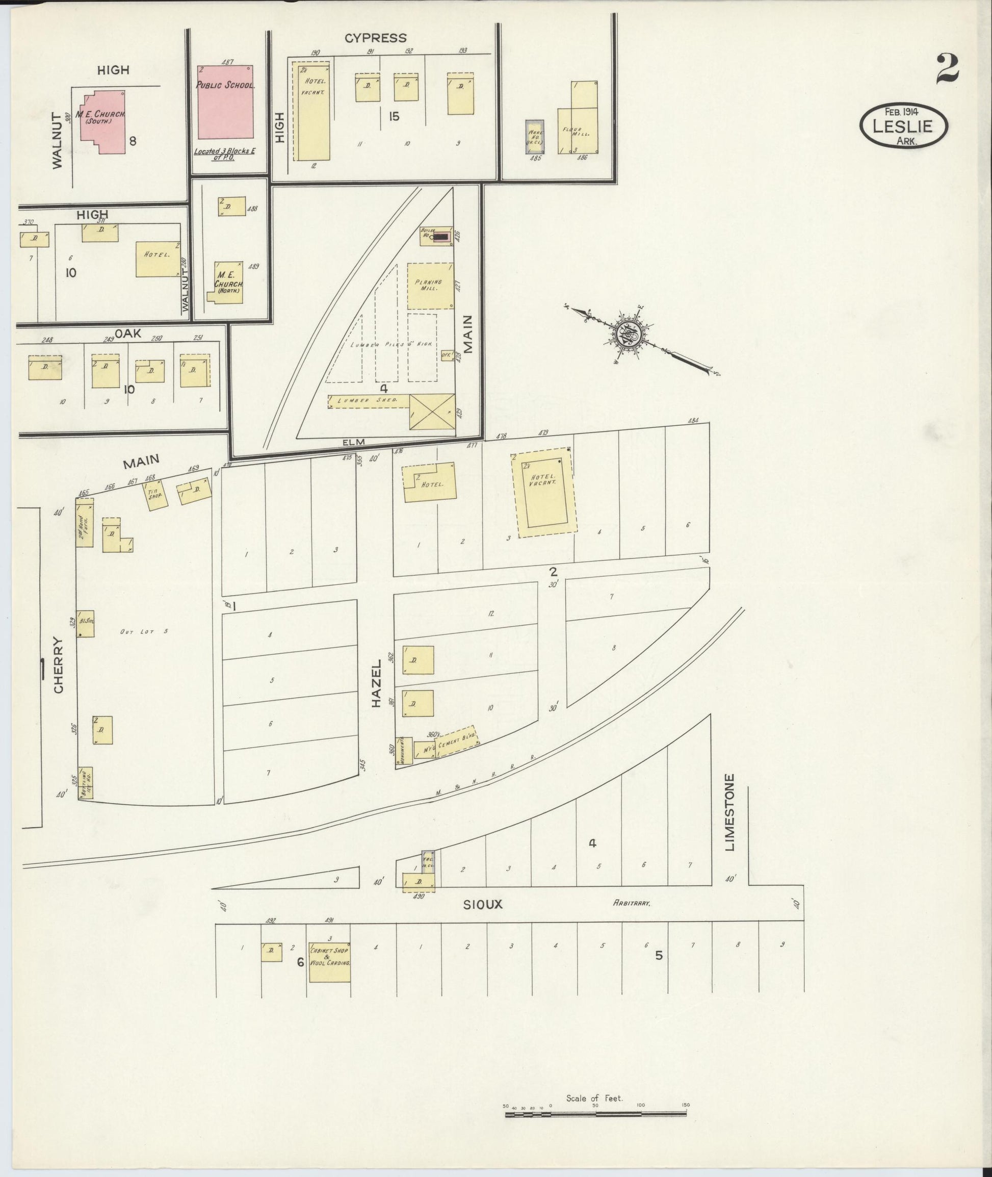 Sanborn Fire Insurance Map from Leslie, Searcy County, Arkansas (1914), Sheet #0002 - Complete Map Set gallery image, historic Sanborn map, vintage wall art, Arkansas Arkansas