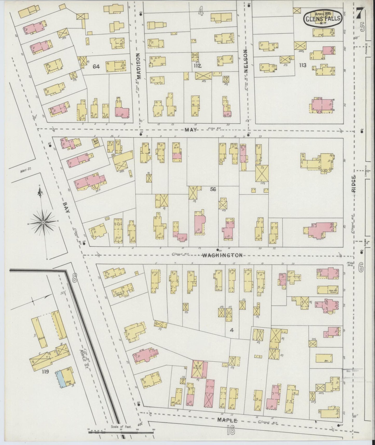 Sanborn Fire Insurance Map from Glens Falls, Warren County, New York (1895), Sheet #0007 - Historic Sanborn Fire Insurance Map Print, vintage old map wall art, antique decor, genealogy gift, New York New York map