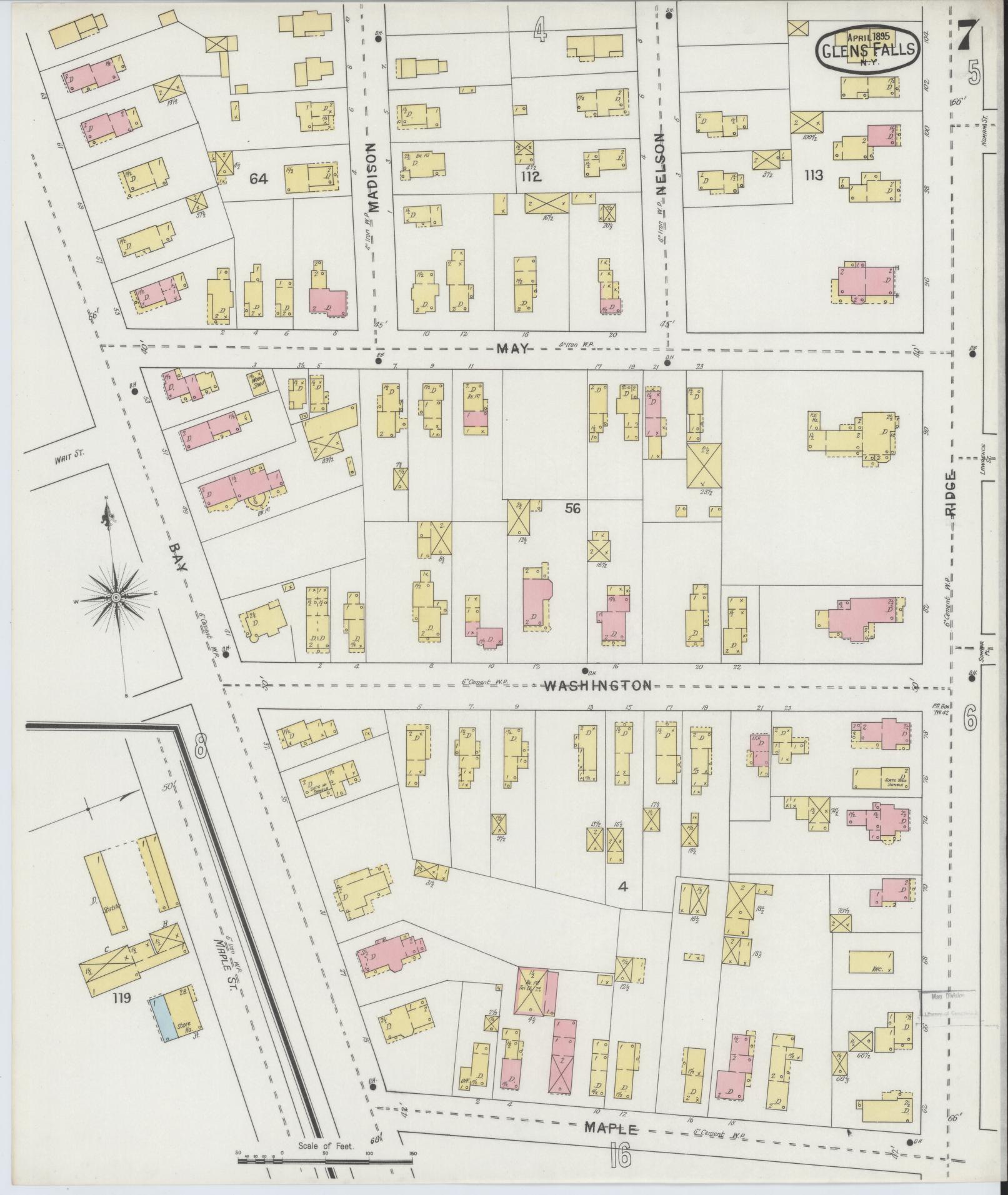 Sanborn Fire Insurance Map from Glens Falls, Warren County, New York (1895), Sheet #0007 - Historic Sanborn Fire Insurance Map Print, vintage old map wall art, antique decor, genealogy gift, New York New York map
