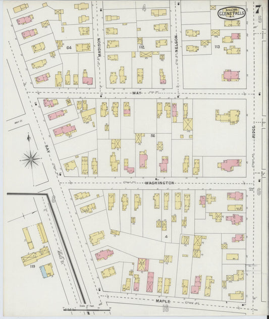 Sanborn Fire Insurance Map from Glens Falls, Warren County, New York (1895), Sheet #0007 - Historic Sanborn Fire Insurance Map Print, vintage old map wall art, antique decor, genealogy gift, New York New York map