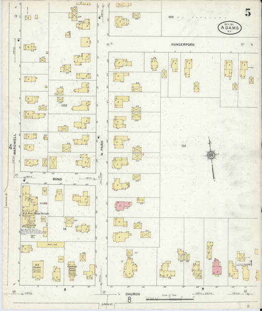 Sanborn Fire Insurance Map from Adams, Jefferson County, New York (1911), Sheet #0005 - Historic Sanborn Fire Insurance Map Print, vintage old map wall art, antique decor, genealogy gift, New York New York map