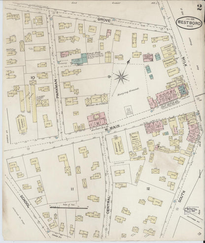 Sanborn Fire Insurance Map from Westboro, Worcester County, Massachusetts (1888), Sheet #0002 - Complete Map Set gallery image, historic Sanborn map, vintage wall art, Massachusetts Massachusetts