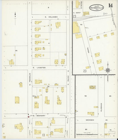 Sanborn Fire Insurance Map from Gainesville, Alachua County, Florida (1913), Sheet #0014 - Complete Map Set gallery image, historic Sanborn map, vintage wall art, Florida Florida