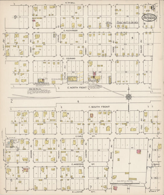 Sanborn Fire Insurance Map from Hondo, Medina County, Texas (1922), Sheet #0006 - Historic Sanborn Fire Insurance Map Print, vintage old map wall art, antique decor, genealogy gift, Texas Texas map