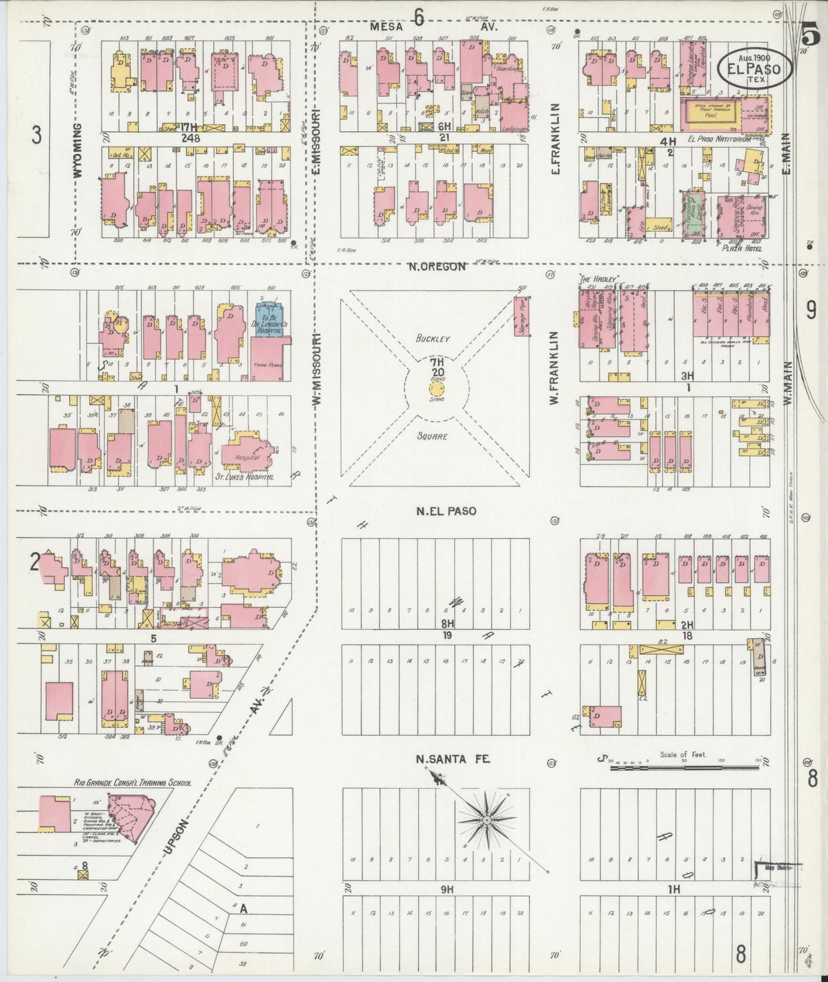 Sanborn Fire Insurance Map from El Paso, El Paso County, Texas (1900), Sheet #0005 - Complete Map Set gallery image, historic Sanborn map, vintage wall art, Texas Texas
