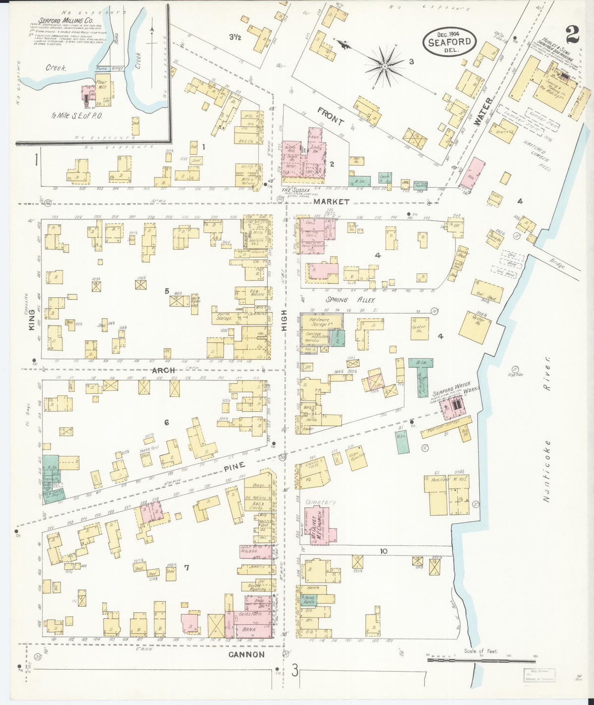 Sanborn Fire Insurance Map from Seaford, Sussex County, Delaware (1904), Sheet #0002 - Complete Map Set gallery image, historic Sanborn map, vintage wall art, Delaware Delaware