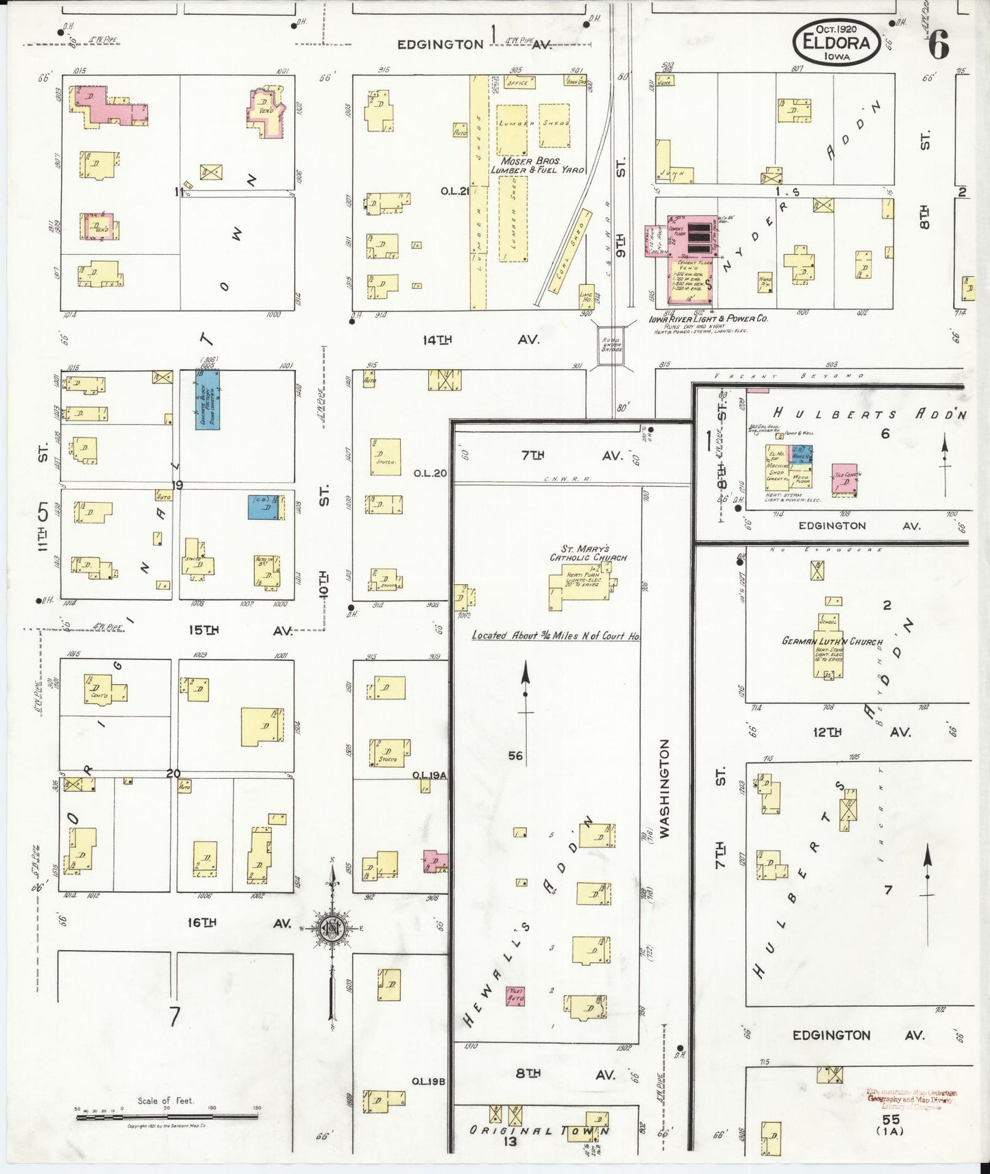 Sanborn Fire Insurance Map from Eldora, Hardin County, Iowa (1920), Sheet #0006 - Historic Sanborn Fire Insurance Map Print, vintage old map wall art