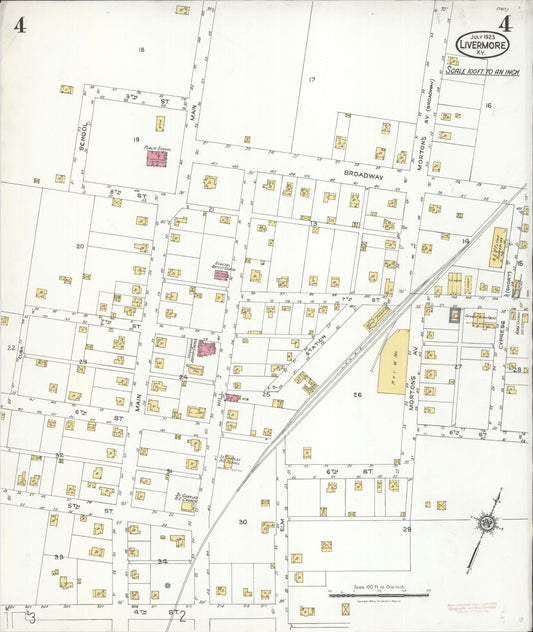 Sanborn Fire Insurance Map from Livermore, Mclean County, Kentucky (1923), Sheet #0004 - Historic Sanborn Fire Insurance Map Print, vintage old map wall art, antique decor, genealogy gift, Kentucky Kentucky map
