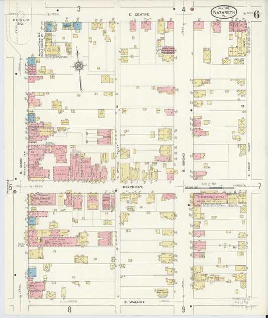 Sanborn Fire Insurance Map from Nazareth, Northampton County, Pennsylvania (1912), Sheet #0006 - Historic Sanborn Fire Insurance Map Print, vintage old map wall art, antique decor, genealogy gift, Pennsylvania Pennsylvania map
