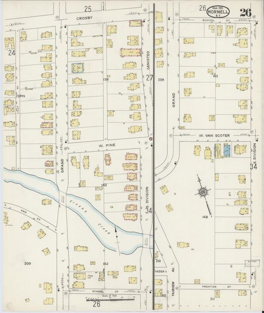 Sanborn Fire Insurance Map from Hornell, Steuben County, New York (1915), Sheet #0026 - Historic Sanborn Fire Insurance Map Print, vintage old map wall art, antique decor, genealogy gift, New York New York map