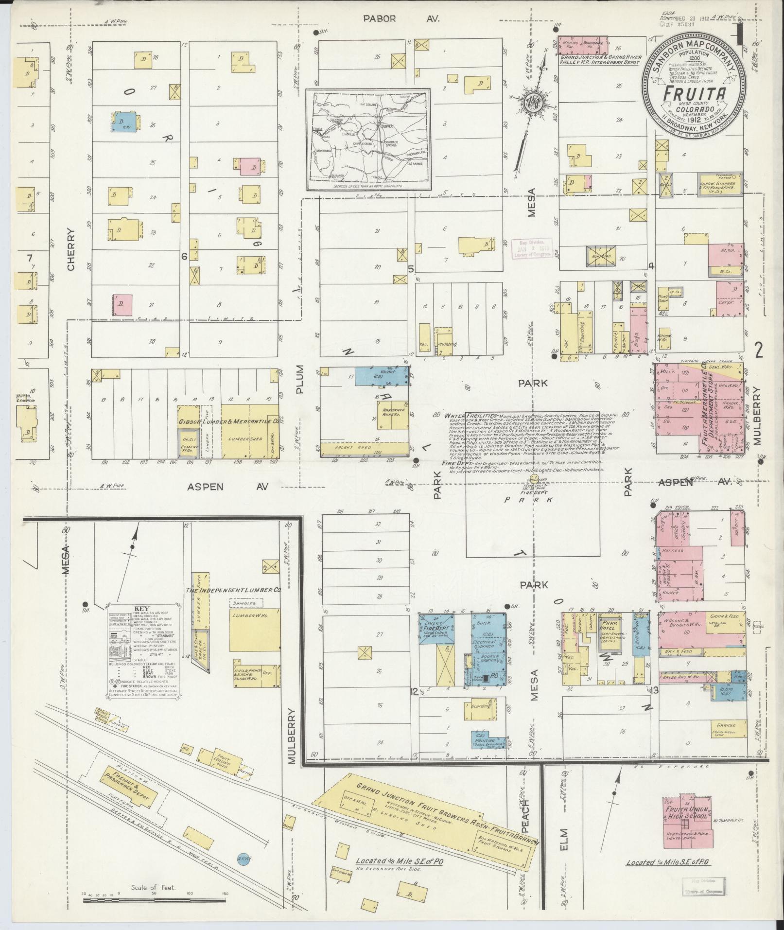 Sanborn Fire Insurance Map from Fruita, Mesa County, Colorado (1912), Sheet #0001 - Complete Map Set gallery image, historic Sanborn map, vintage wall art, Colorado Colorado
