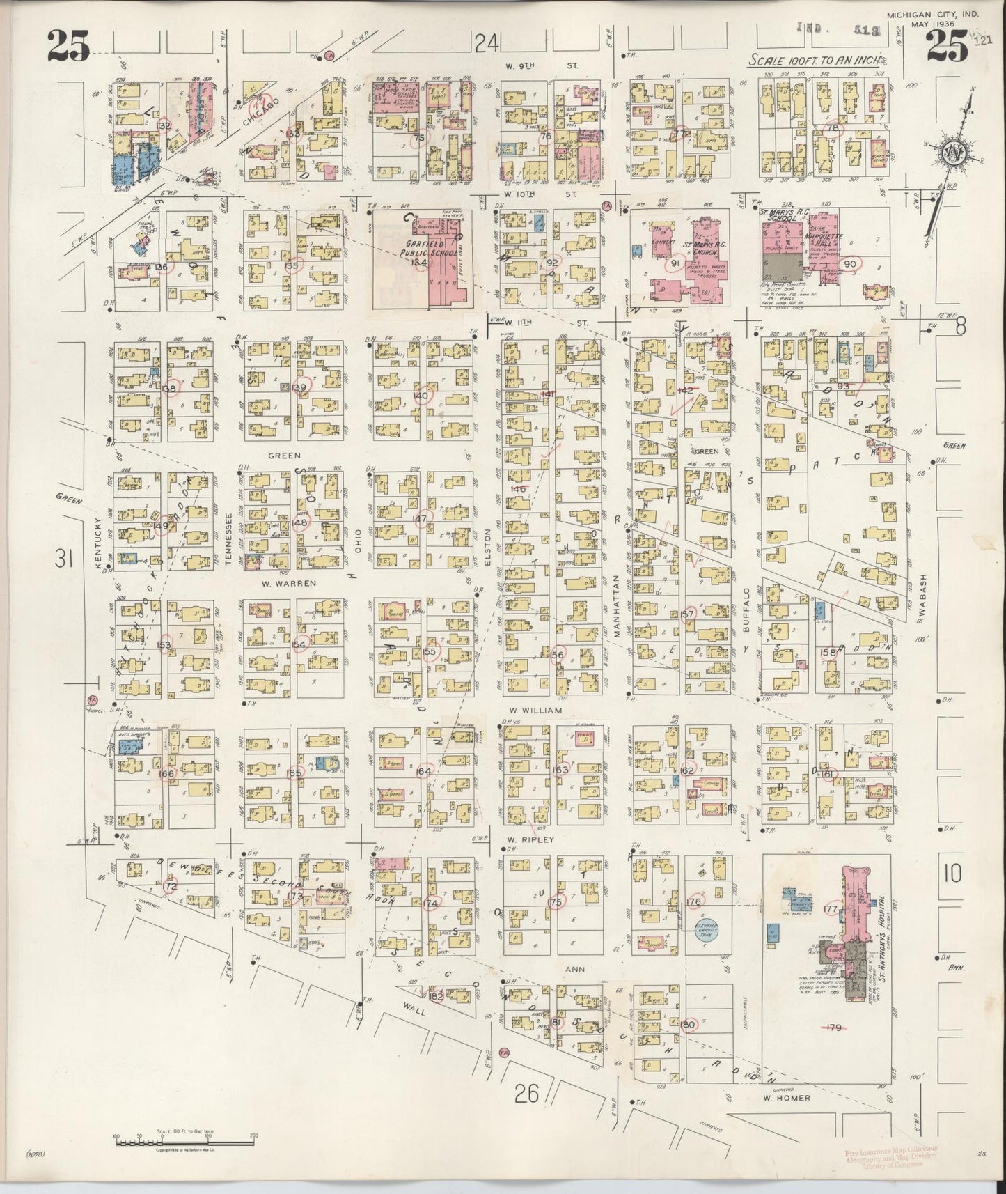 Sanborn Fire Insurance Map from Michigan City, La Porte County, Indiana (1948), Sheet #0025 - Historic Sanborn Fire Insurance Map Print, vintage old map wall art, antique decor, genealogy gift, Michigan Michigan map