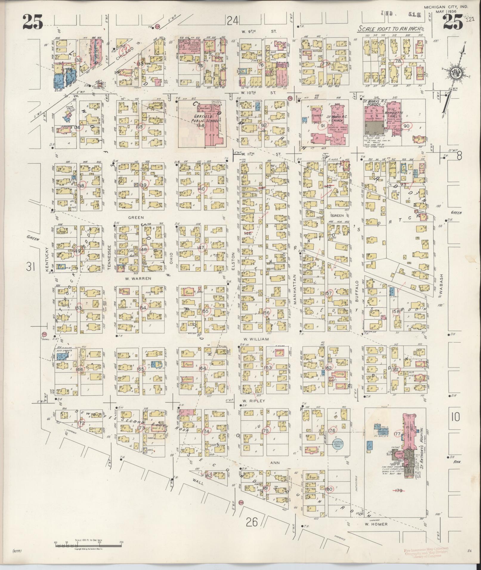 Sanborn Fire Insurance Map from Michigan City, La Porte County, Indiana (1948), Sheet #0025 - Historic Sanborn Fire Insurance Map Print, vintage old map wall art, antique decor, genealogy gift, Michigan Michigan map