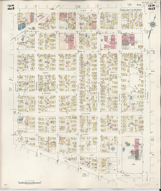 Sanborn Fire Insurance Map from Michigan City, La Porte County, Indiana (1948), Sheet #0025 - Historic Sanborn Fire Insurance Map Print, vintage old map wall art, antique decor, genealogy gift, Michigan Michigan map