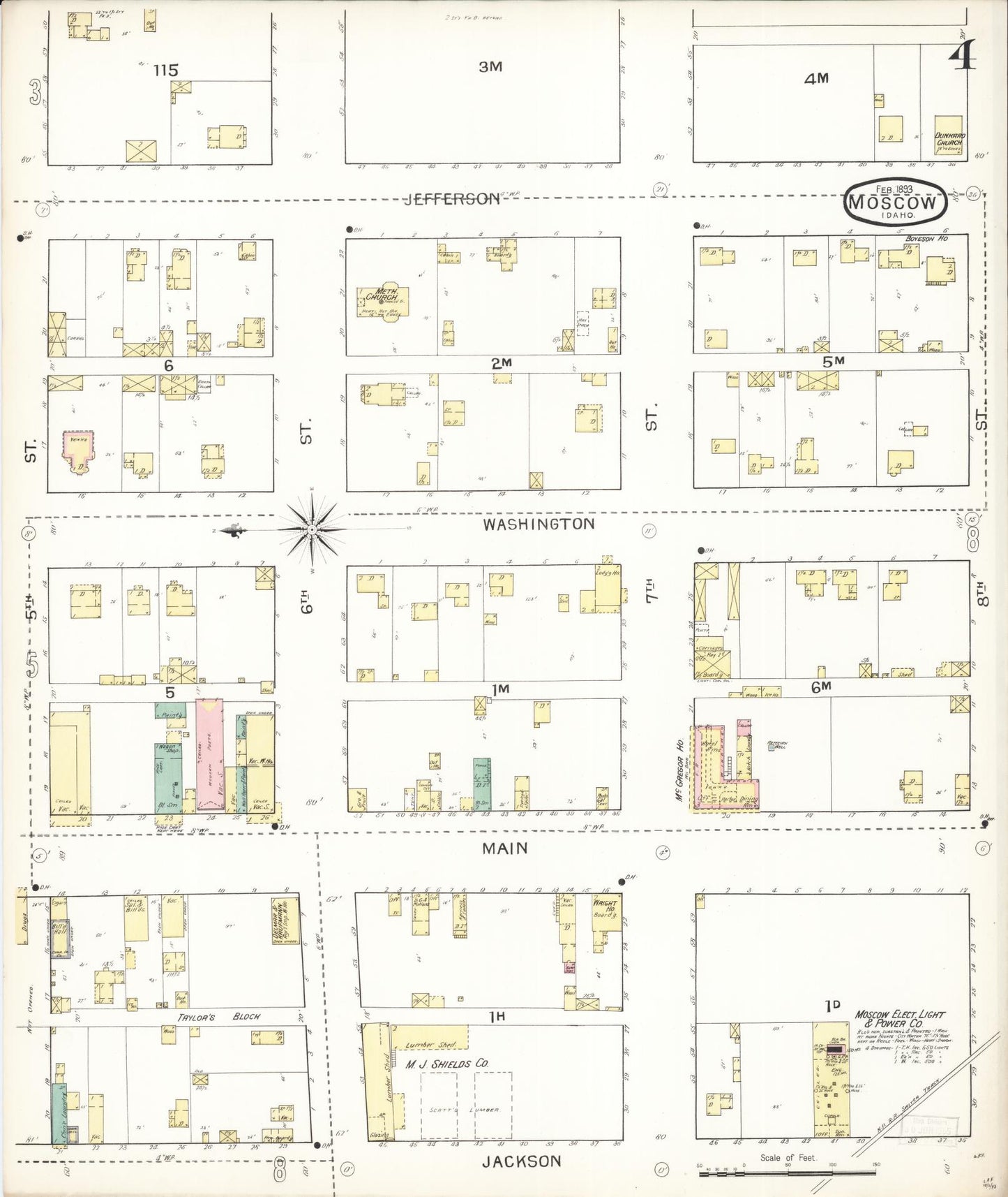 Sanborn Fire Insurance Map from Moscow, Latah County, Idaho (1893), Sheet #0004 - Complete Map Set gallery image, historic Sanborn map, vintage wall art, Idaho Idaho