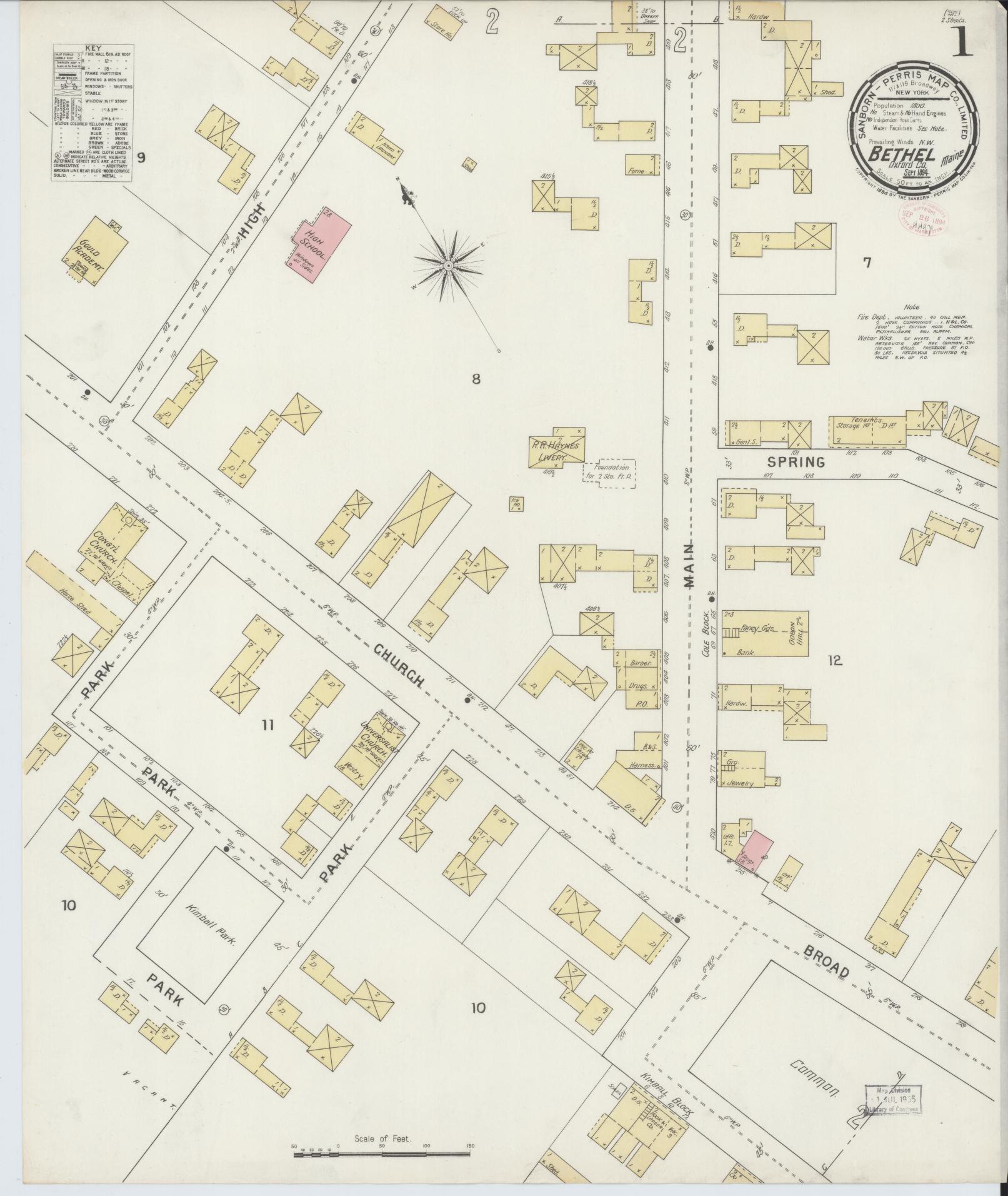 Sanborn Fire Insurance Map from Bethel, Oxford County, Maine. (1894) – Historic Sanborn Fire Insurance Map Print