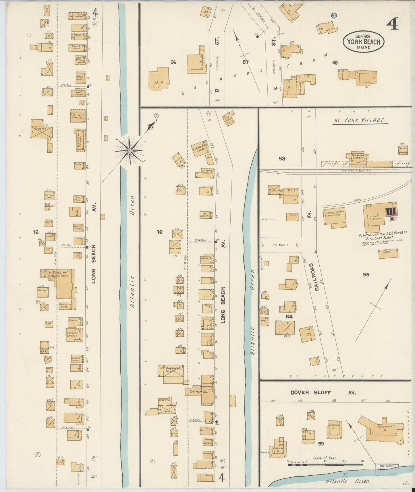 Sanborn Fire Insurance Map from York Beach, York County, Maine (1906), Sheet #0004 - Historic Sanborn Fire Insurance Map Print, vintage old map wall art, antique decor, genealogy gift, Maine Maine map