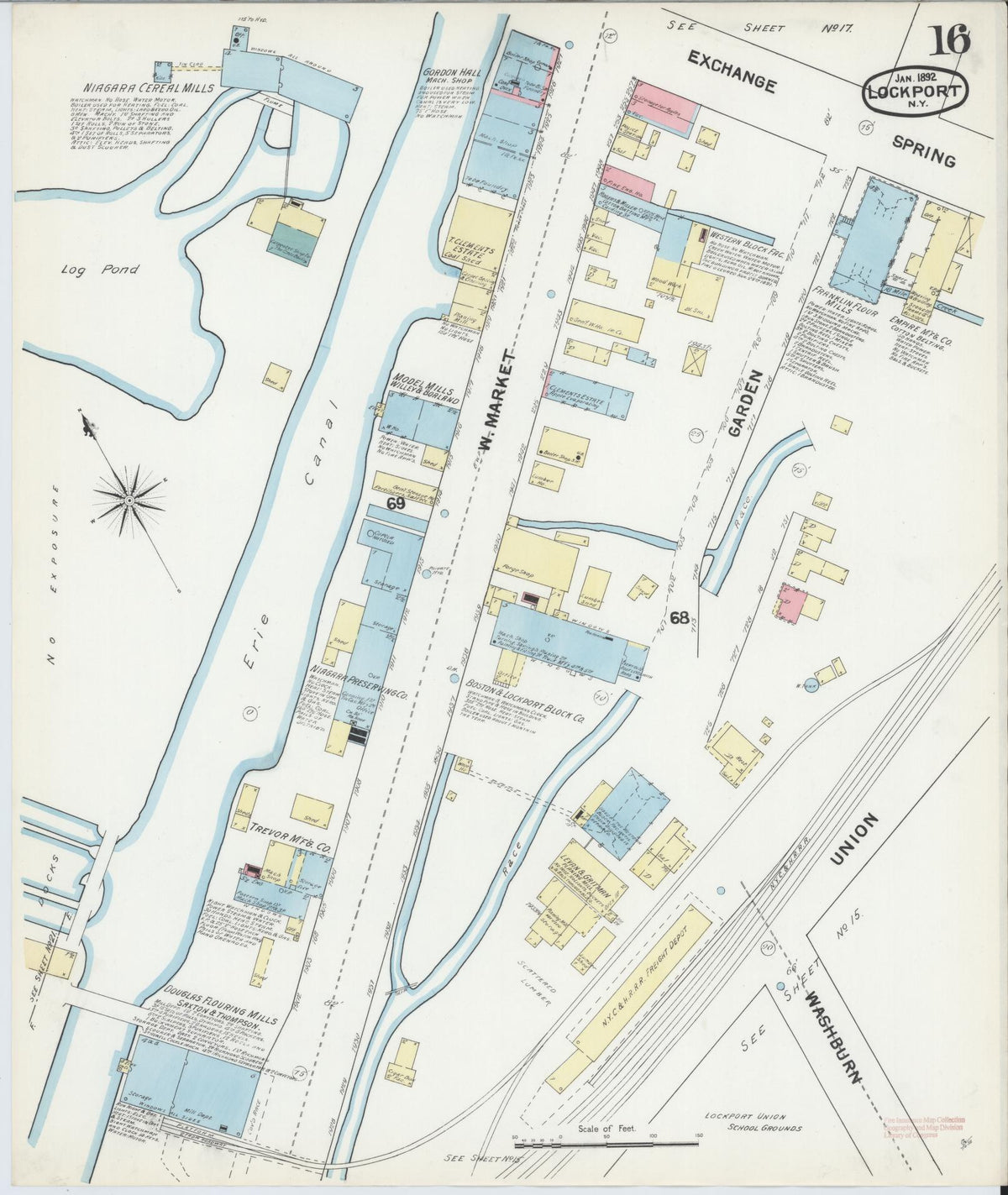 Sanborn Fire Insurance Map from Lockport, Niagara County, New York (1892), Sheet #0016 - Historic Sanborn Fire Insurance Map Print, vintage old map wall art, antique decor, genealogy gift, New York New York map