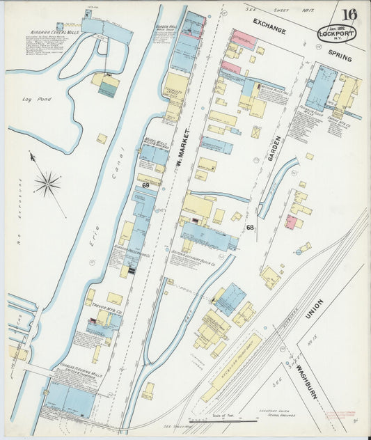 Sanborn Fire Insurance Map from Lockport, Niagara County, New York (1892), Sheet #0016 - Historic Sanborn Fire Insurance Map Print, vintage old map wall art, antique decor, genealogy gift, New York New York map