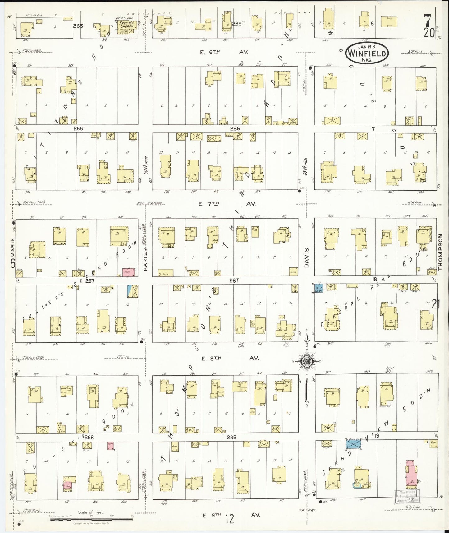 Sanborn Fire Insurance Map from Winfield, Cowley County, Kansas (1918), Sheet #0007 - Complete Map Set gallery image, historic Sanborn map, vintage wall art, Kansas Kansas