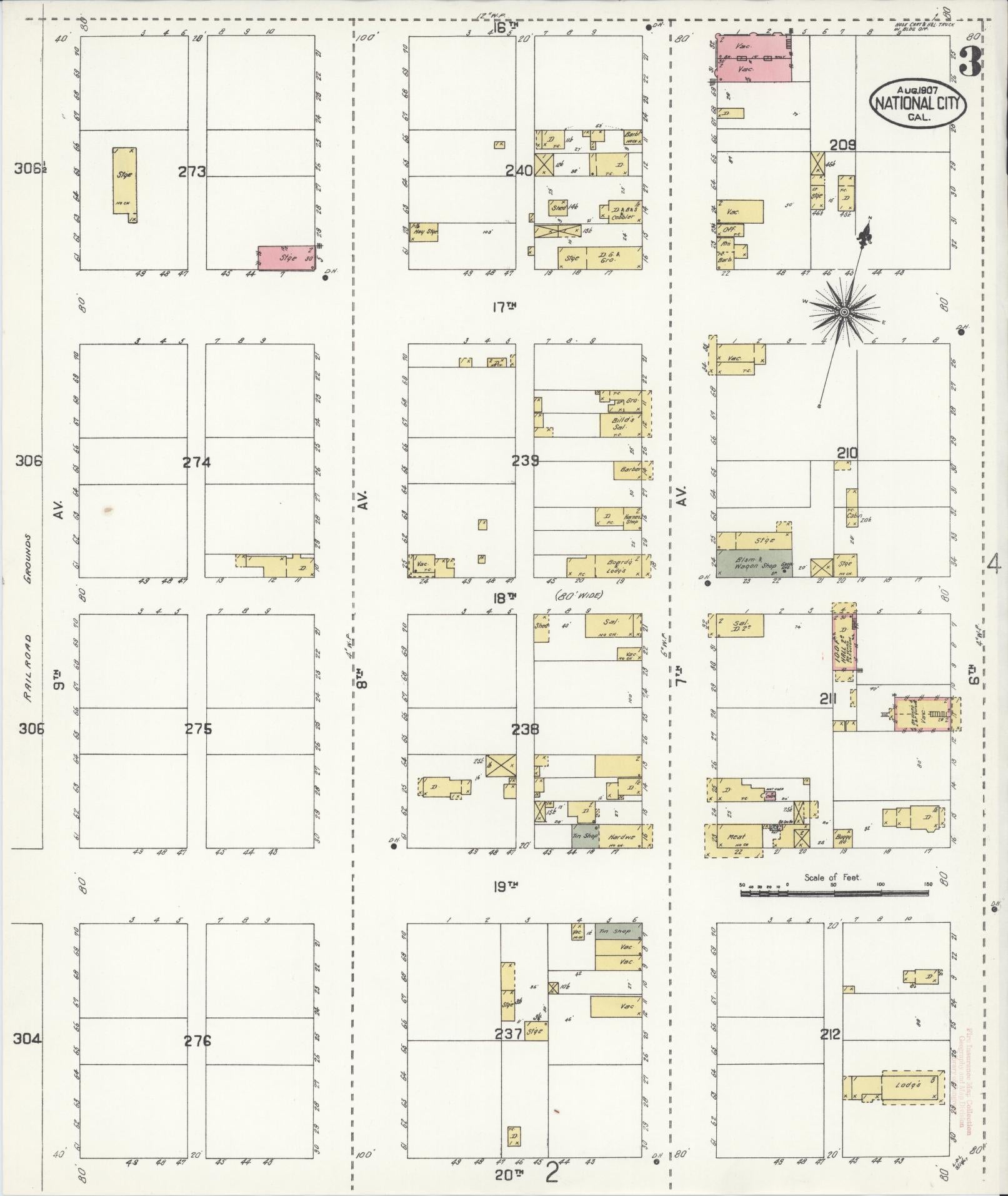 Sanborn Fire Insurance Map from National City, San Diego County, California (1907), Sheet #0003 - Historic Sanborn Fire Insurance Map Print, vintage old map wall art, antique decor, genealogy gift, California California map
