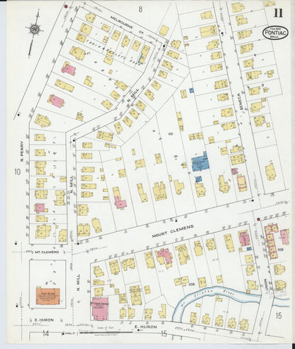 Sanborn Fire Insurance Map from Pontiac, Oakland County, Michigan (1919), Sheet #0011 - Historic Sanborn Fire Insurance Map Print, vintage old map wall art, antique decor, genealogy gift, Michigan Michigan map