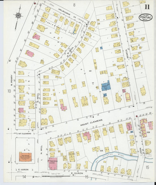 Sanborn Fire Insurance Map from Pontiac, Oakland County, Michigan (1919), Sheet #0011 - Historic Sanborn Fire Insurance Map Print, vintage old map wall art, antique decor, genealogy gift, Michigan Michigan map